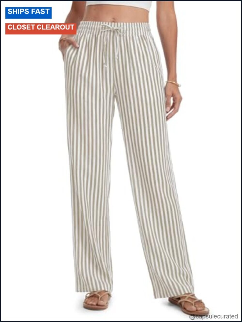 Tall Women Linen Wide Leg Pants Elastic Waist Drawstring Zipper Pockets 32-36